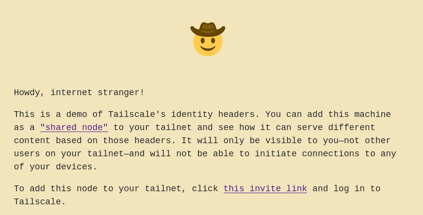 A friendly emoji cowboy greets the unknown browser.